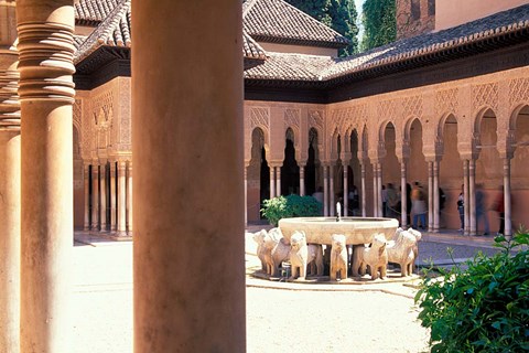 Framed Patio de los Leones in the Alhambra, Granada, Spain Print