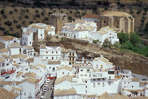 Framed Whitewashed Village with Houses in Cave-like Overhangs, Sentenil, Spain Print