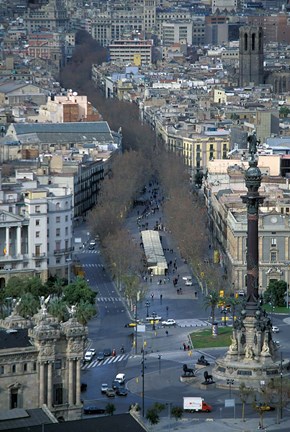 Framed Christopher Columbus Statue on La Rambla, Barcelona, Spain Print