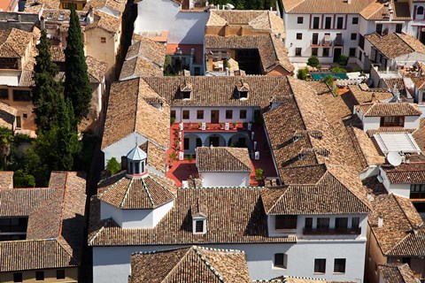 Framed Rooftops of the town of Granada seen from the Alhambra, Spain Print