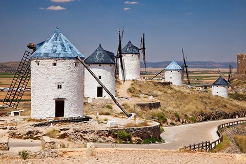 Framed Spain, Castile-La Mancha, Toledo, Consuegra La Mancha windmills Print