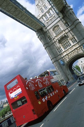Framed Tower Bridge with Double-Decker Bus, London, England Print
