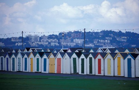 Framed Beach Huts of Paignton, Devon, England Print
