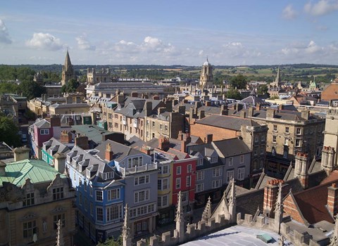 Framed High Street and Christchurch College, Oxford, England Print