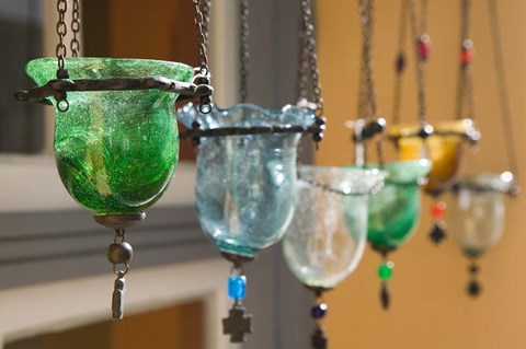 Framed Manolates Glassware, Manolates, Samos, Aegean Islands, Greece Print