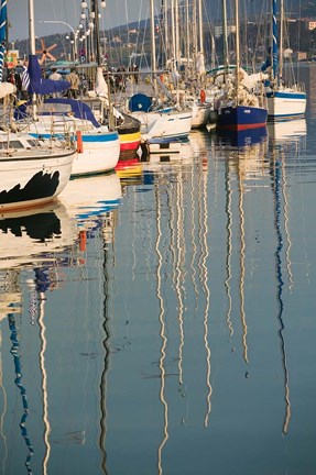 Framed Sailboat Reflections, Southern Harbor, Lesvos, Mithymna, Northeastern Aegean Islands, Greece Print