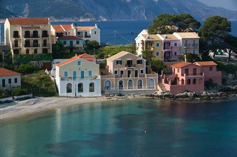 Framed Waterfront Resort Houses, Assos, Kefalonia, Ionian Islands, Greece Print