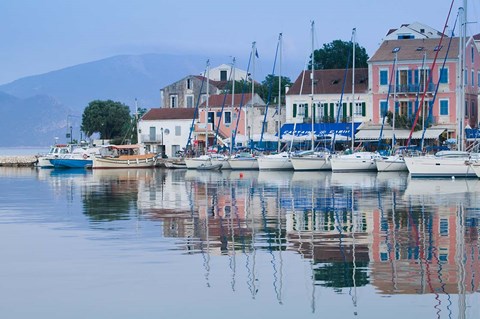Framed Yacht Harbor, Fiskardo, Kefalonia, Ionian Islands, Greece Print