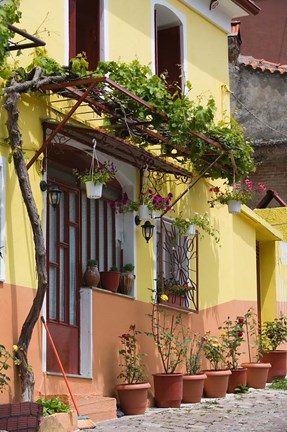 Framed Yellow House, Agiasos, Lesvos, Mytilini, Aegean Islands, Greece Print
