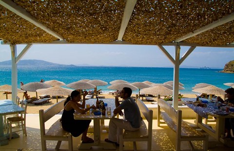 Framed St Stefanos Beach, Mykonos, Greece Print