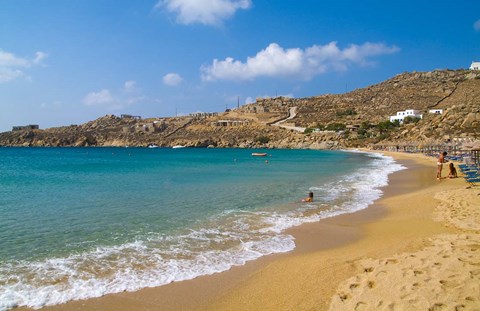 Framed Super Paradise Beach, Mykonos, Greece Print