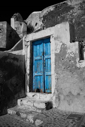 Framed Colorful Blue Door, Oia, Santorini, Greece Print