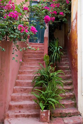 Framed Colorful Stairways, Chania, Crete, Greece Print