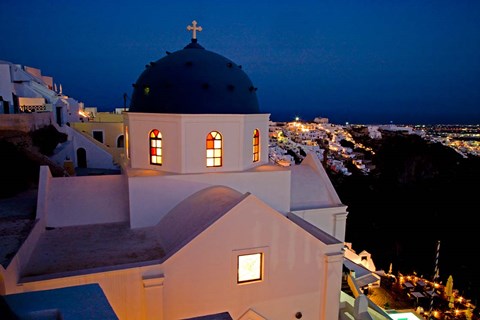 Framed Evening Light on Church, Imerovigli, Santorini, Greece Print