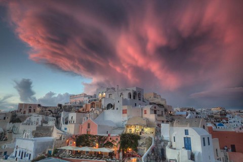 Framed Sunset over Oia, Santorini, Greece Print