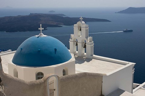 Framed Greek Orthodox Church and Aegean Sea, Santorini, Greece Print