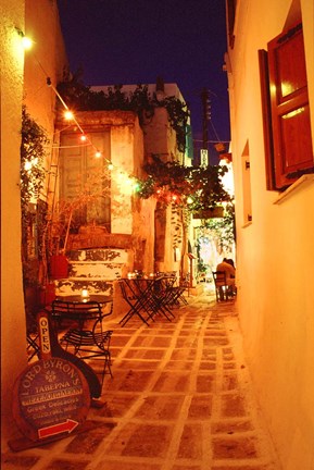 Framed Ios, Greece Restaurant setting on the Greek isle Print