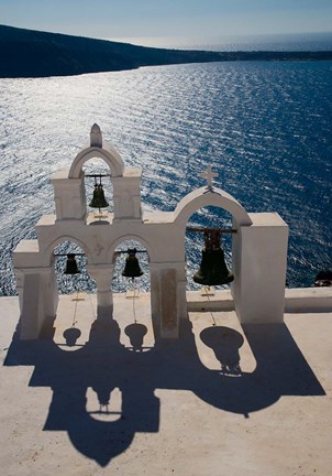 Framed Bell Tower overlooking The Caldera, Oia, Santorini, Greece Print