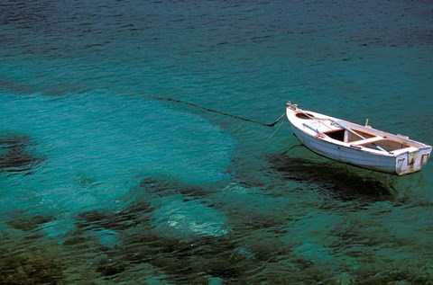 Framed Boat in Harbor, Lakonian Mani, Areolopi, Peloponnese, Greece Print
