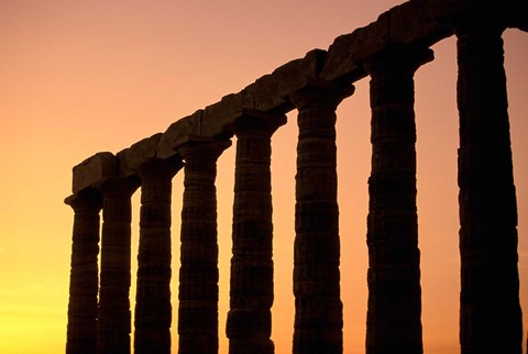 Framed Temple of Poseidon Columns at Sunset, Cape Sounion, Attica, Greece Print