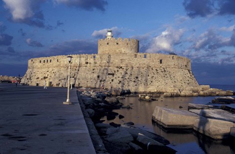 Framed Fort St Nicholas and Mandraki Harbor, Rhodes, Greece Print