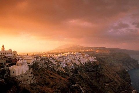 Framed Town View at Dawn, Thira, Santorini, Cyclades Islands, Greece Print
