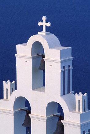 Framed Coastal Bell Towers, Santorini, Greece Print