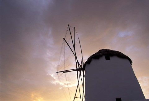 Framed Windmill at Sunrise, Mykonos, Greece Print