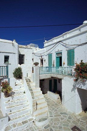 Framed Stairs, Houses and Decorations of Chora, Cyclades Islands, Greece Print