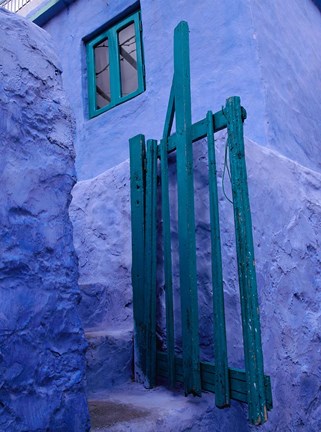 Framed Green Gate on Kalymnos Island, Dodecanese Islands, Greece Print