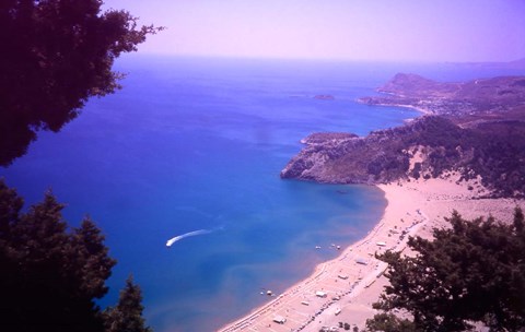 Framed Beach at Tsambika from the Monastery, Rhodes, Dodecanese Islands, Greece Print