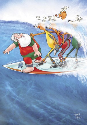 Framed Santa Surfing Print