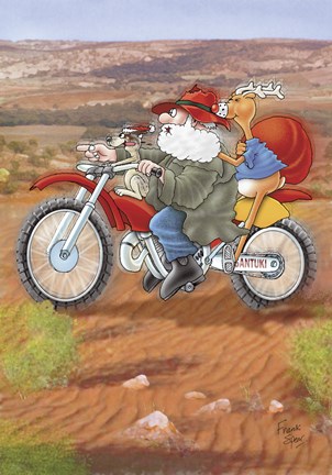 Framed Santa On Farm Bike Print