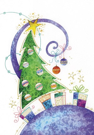 Framed Christmas Tree and Purple World Print
