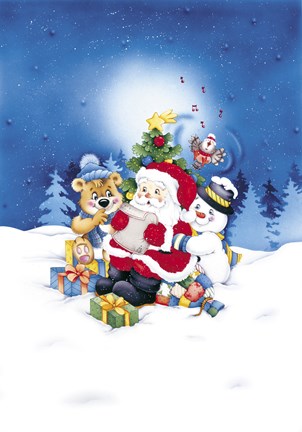 Framed Santa Snowman and Bear Christmas Meet Print
