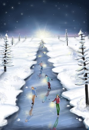 Framed Ice Skating On Christmas Tree Road Print