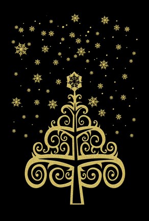Framed Black and Gold Holiday Tree Print
