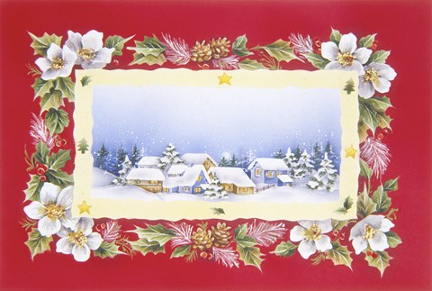 Framed Acorn and Flower Christmas Scene Print