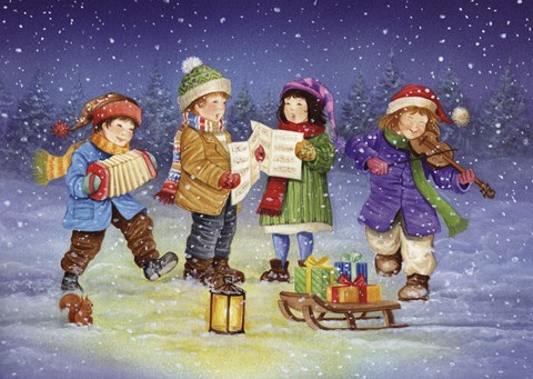 Framed Winter Christmas Caroling Print