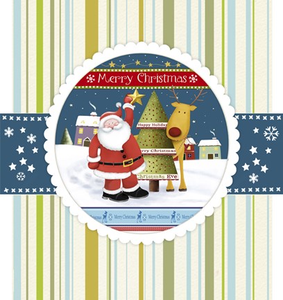 Framed Merry Christmas Santa and Deer Print
