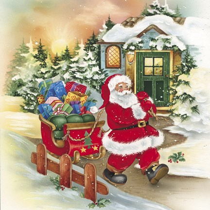 Framed Santa&#39;s Christmas Sleigh Stroll Print