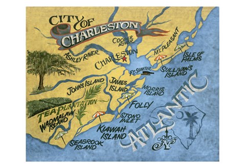 Framed Charleston, South Carolina Beach Map Print
