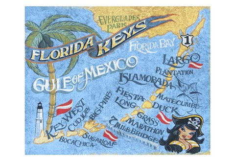 Framed Florida Keys Beach Map Print