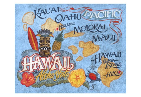 Framed Hawaii Beach Map Print