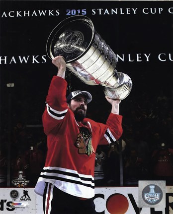 Framed Patrick Sharp with the Stanley Cup Game 6 of the 2015 Stanley Cup Finals Print