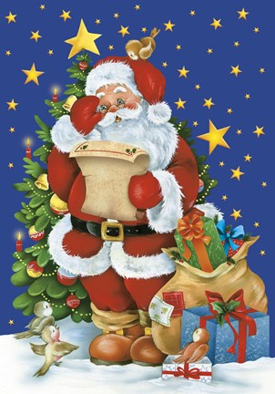 Framed Santa&#39;s List And Stars Print
