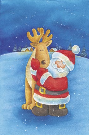 Framed Santa&#39;s Deer Hug Print