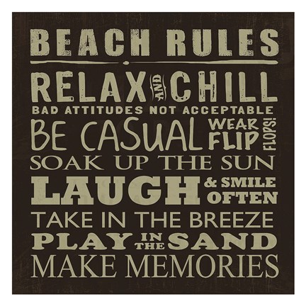 Framed Beach Rules (square) Print