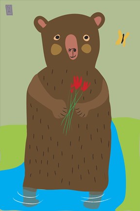 Framed Bear With Flowers Print