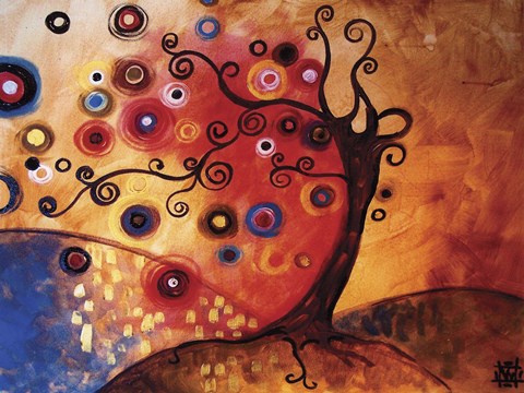 Framed Tree Whimsy On Red Print